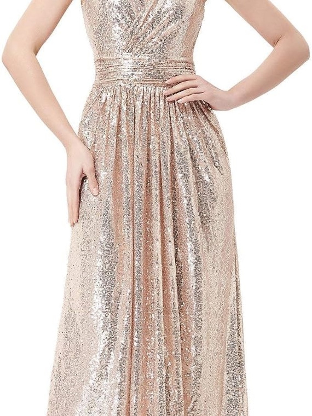 Sleeveless Sequin Evening Dress in Rose Gold Size Large